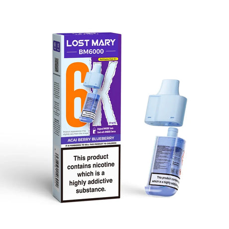 Lost Mary BM6000 pods packaging with Acai Berry Blueberry Flavour