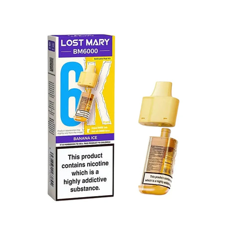Lost Mary BM6000 pods packaging with Banana Ice Flavour