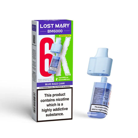 Lost Mary BM6000 pods packaging with Blue Razz Gami Flavour