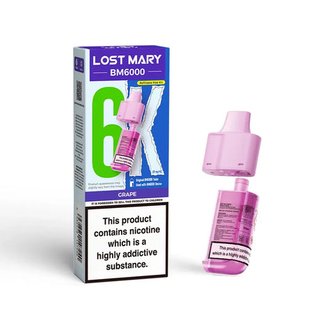Lost Mary BM6000 pods packaging with Grape Flavour