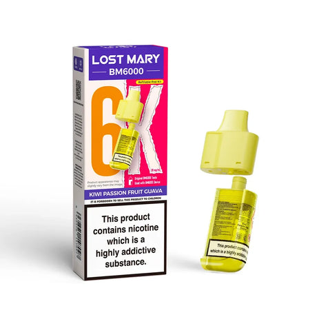Lost Mary BM6000 pods packaging with Kiwi Passion Fruit Guava Flavour