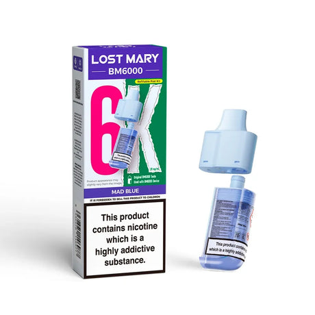 Lost Mary BM6000 pods packaging with Mad Blue Flavour