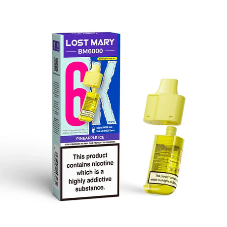 Lost Mary BM6000 pods packaging with Pineapple Ice Flavour