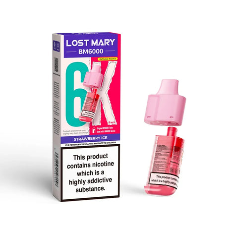 Lost Mary BM6000 pods packaging with Strawberry Ice Flavour