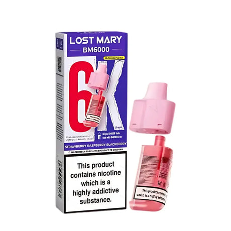 Lost Mary BM6000 pods packaging with Strawberry Raspberry Blackberry Flavour