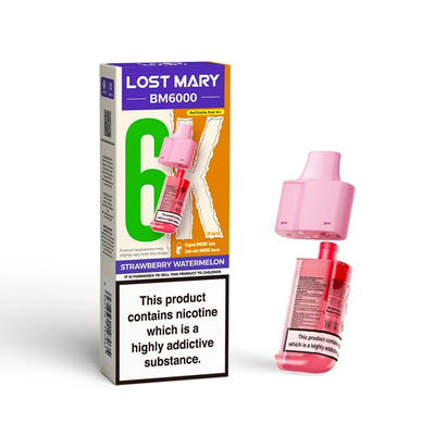 Lost Mary BM6000 pods packaging with strawberry watermelon flavor